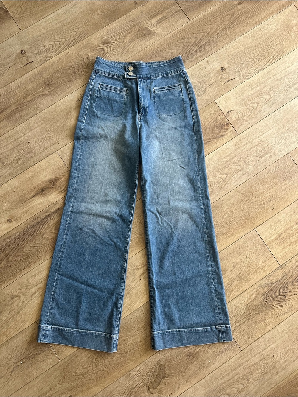 Frame Denim Wide-Leg High-Rise Jeans Long - Light Blue Wash